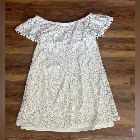 Lily Rose adorable white lace dress with liner and Pom poms, size M,27” long - Picture 4 of 8